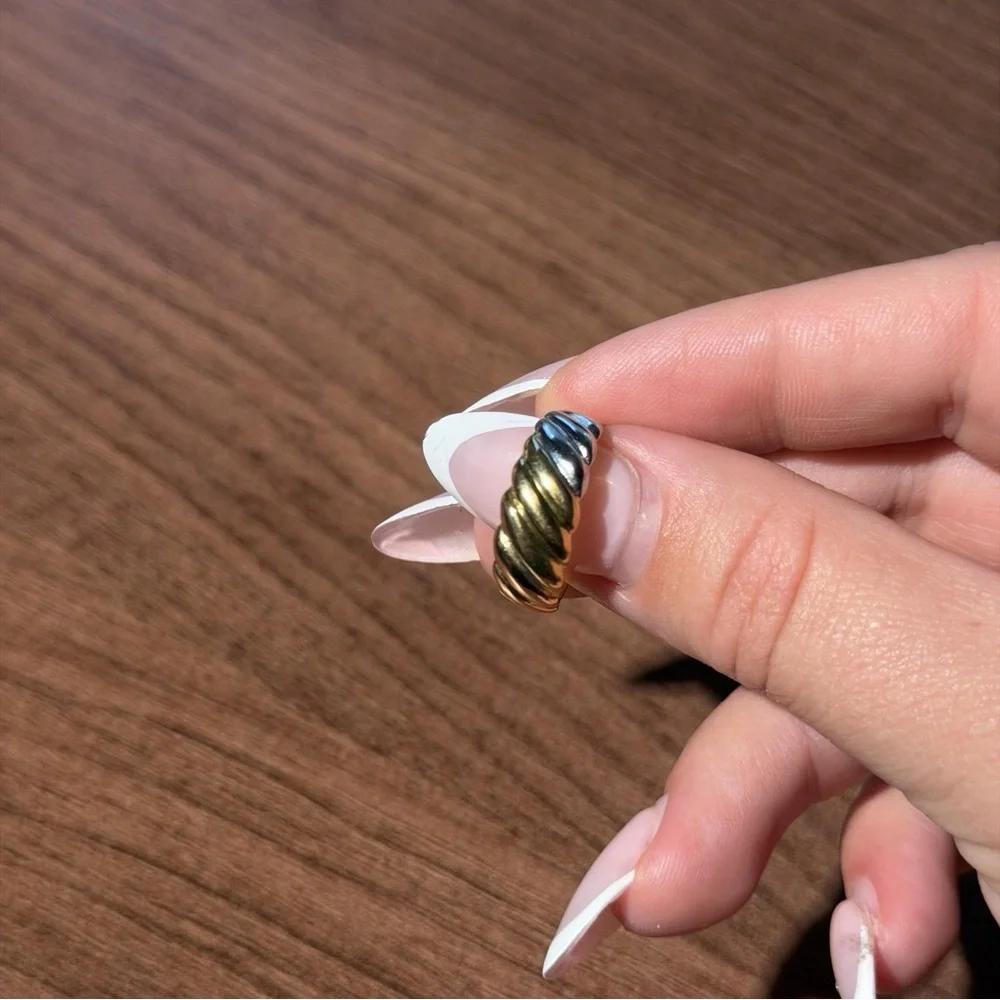 Vintage 925 Sterling Silver Tricolor Ring Size 8.75